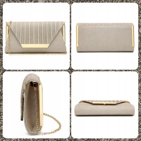 Formell kuvertväska, glitterguld, modern, elegant