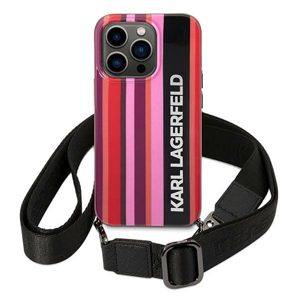 Karl Lagerfeld Color Stripes Strap-etui til iPhone 14 Pro Max, lyserød