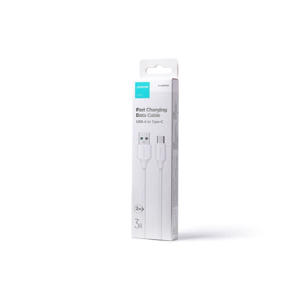 Lataus- ja datakaapeli USB-A - USB-C 3A 2m valkoinen