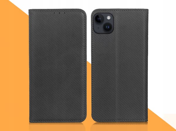 IPHONE 14 PLUS SORT LUKKET FLIP-ETUIL + GLAS