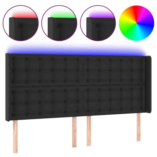 vidaXL LED sengegavl sort 203x16x118/128cm kunstlæder