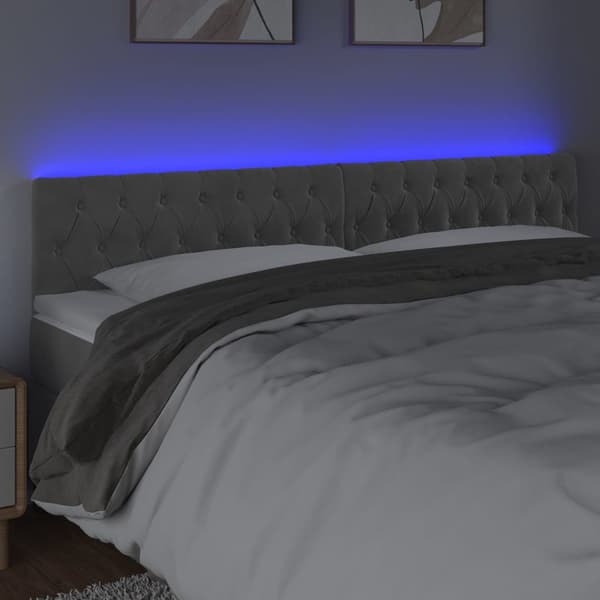 vidaXL Sängynpääty LED-valoilla vaaleanharmaa 200x7x78/88 cm sametti