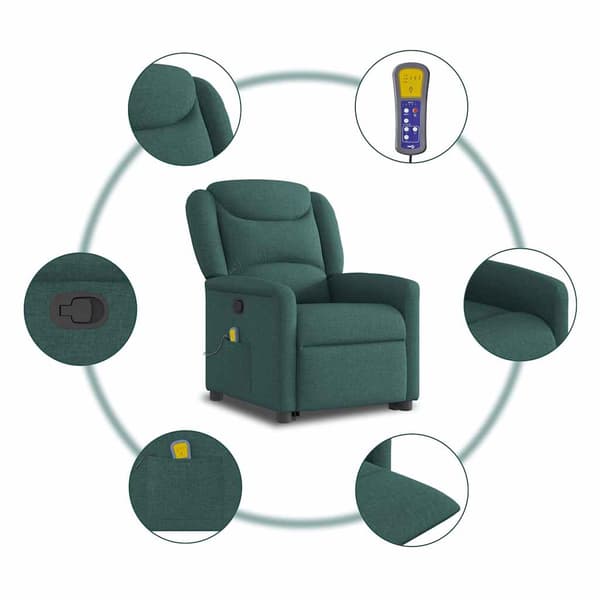 vidaXL Lyftbar massagefåtölj mörkgrön tyg