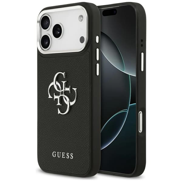 Guess Grained Big 4G Classic Logo cover til iPhone 17 Pro Max, sort