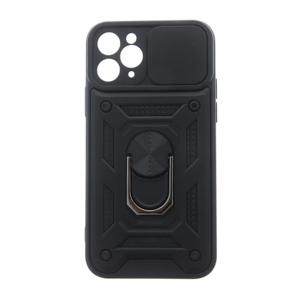 Etui til iPhone 15 Pro Max, pansret slidering, sort + 9H glas