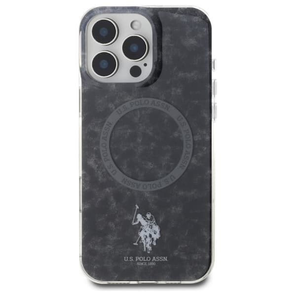 US Polo IML Ring MagSafe -kotelo iPhone 16 Pro Maxille, musta