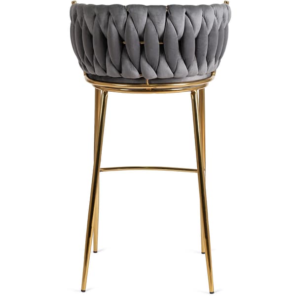 Klädd flätad barstol FLORES 2 grå sammet modern glamorös