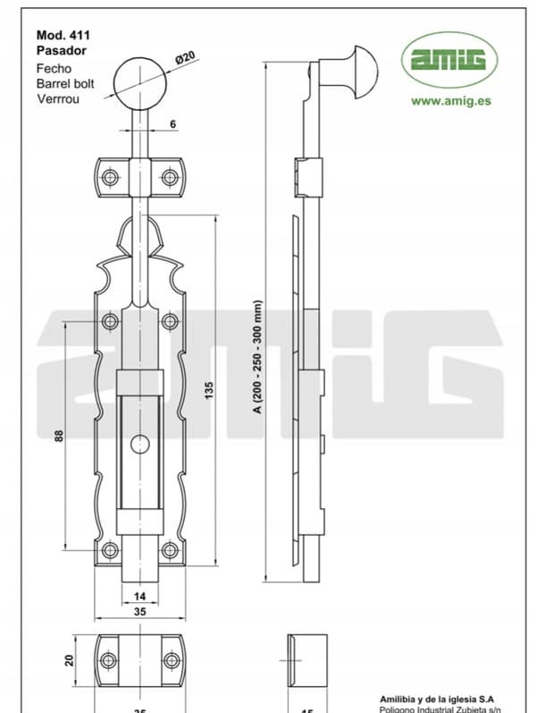 AMIG 300 mm musta taottu metallilukko