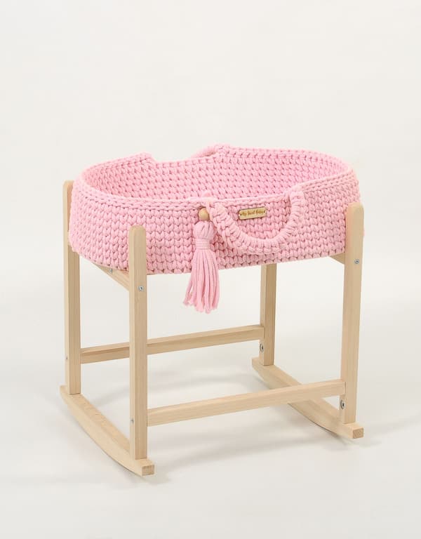 Moses Basket BOHO Bomullsdockbärare med Trävagga - Rosa