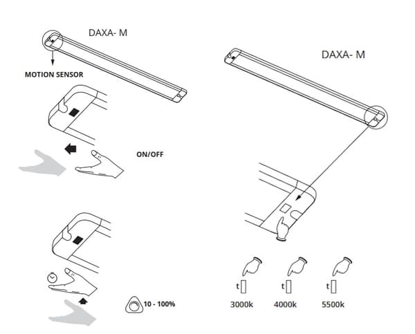 LED møbellampe underskab med afbryder DAXA-M-IR 24V DC 9W CCTDIM W