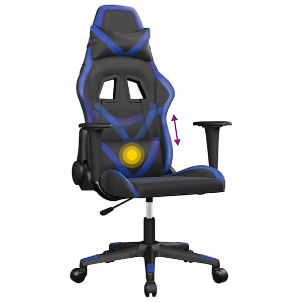vidaXL massage-gamingstol, sort og blå, kunstlæder