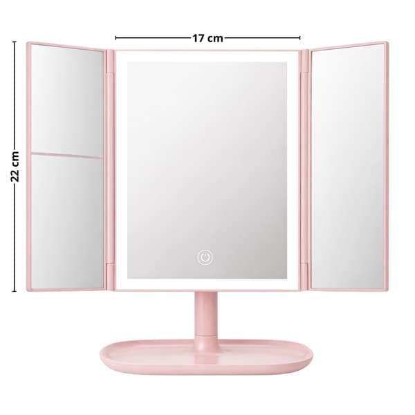 Hollywood pink foldbart makeupspejl 22x17cm LED