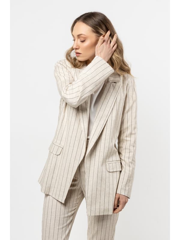 Pellavainen takki, jossa hienot raidat - beige S