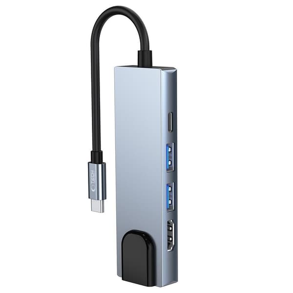 5-i-1 HUB USB-C til USB-C USB-A HDMI RJ45 Splitter - Grå