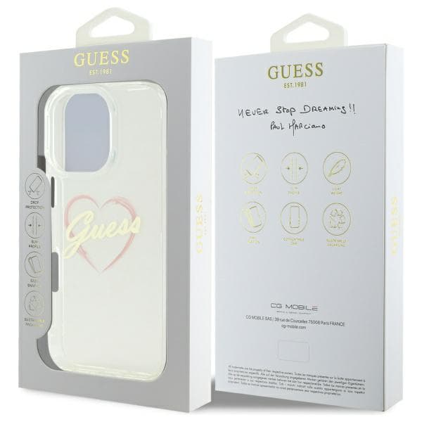 Guess IML Hjerte-etui til iPhone 16 Pro, Klar/Transparent