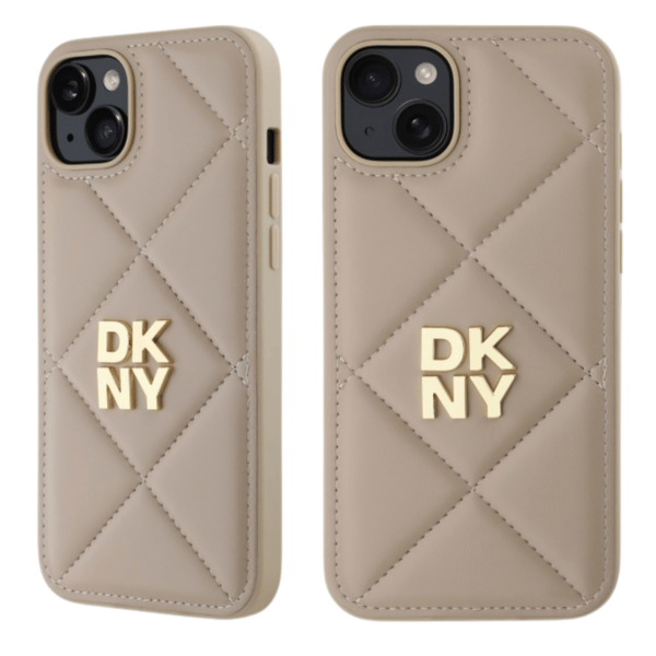 DKNY Quilted Stack Logo iPhone 15 -suojakuori, beige