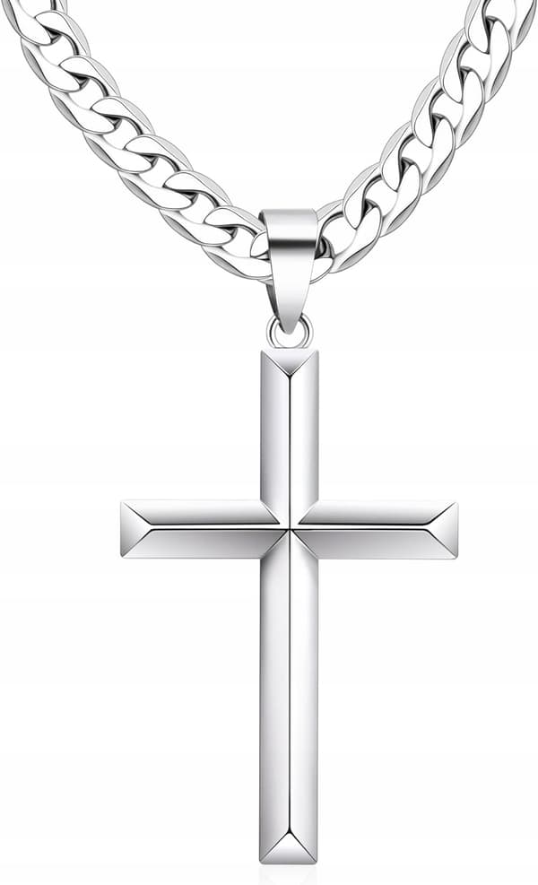 Tjock silverkedja med kors Herrkedja Julklapp
