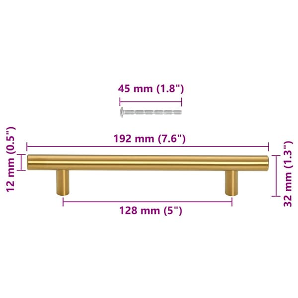 vidaXL skabsgreb, 10 stk., guld, 128 mm, rustfrit stål