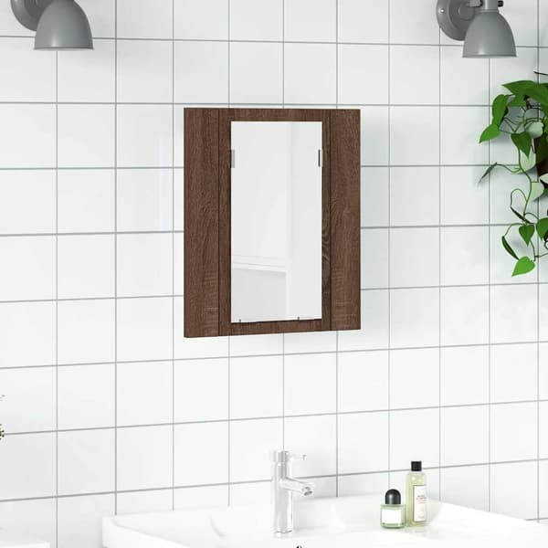 vidaXL spejlskab til badeværelse med LED-lys brunt egetræ 40x12x45 cm