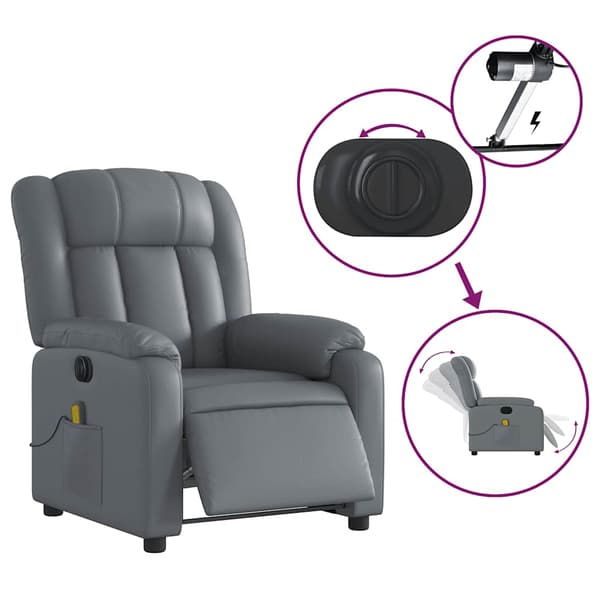 vidaXL elektrisk lænestol med massagefunktion, grå, kunstlæder