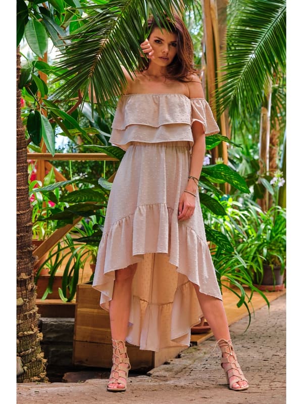 Sommar, asymmetrisk maxikjol, beige S/M