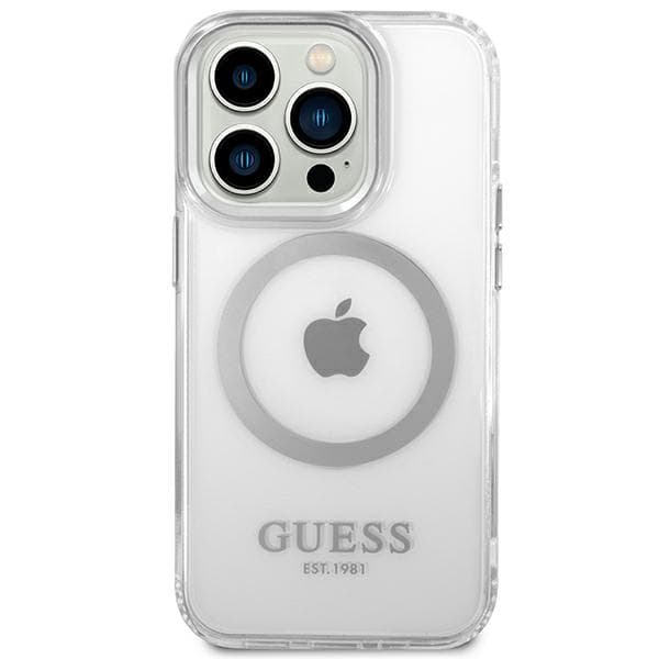 Guess Metal Outline Magsafe-etui til iPhone 14 Pro Max, sølv/sølv