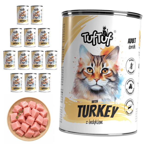 TufTuf våtfoder för katter burk med nötkött och kalkon 12x400g