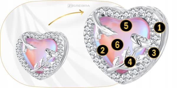 Charms lyserød hjerte sølv 925 opal perle vedhæng charms pr 925