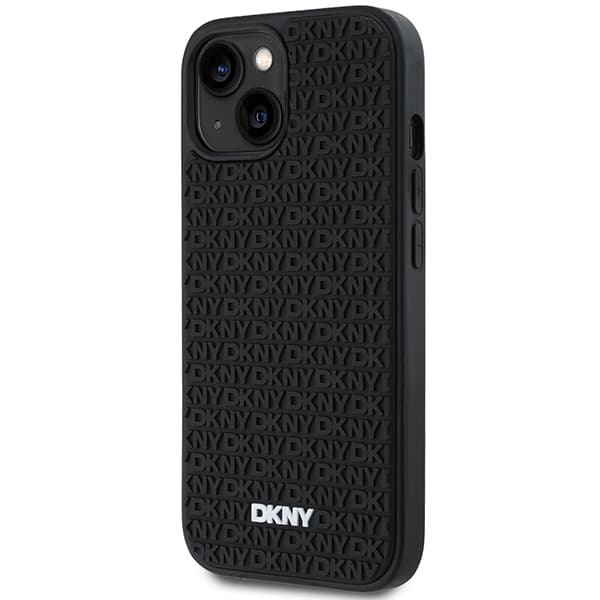 DKNY 3D Rubber Repeat Pattern-skal till iPhone 15, Svart