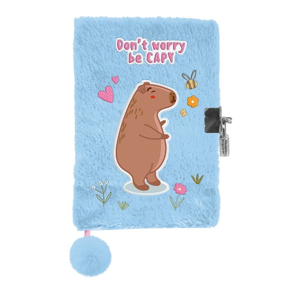 Dagbog med hængelås til piger, plysblå Capybara notesbog A5