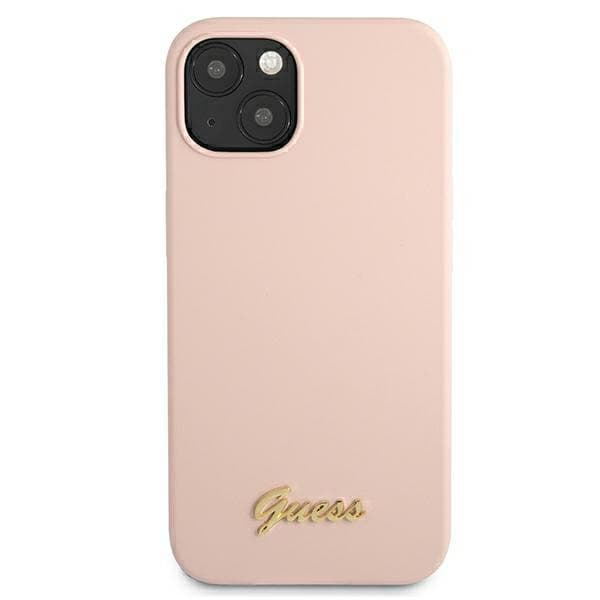 Guess Silicone Script Gold Logo MagSafe-etui til iPhone 13, lyserød/lyserød