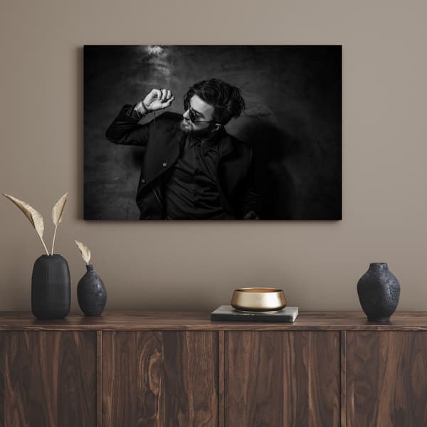 Lærredstryk Sort-hvid Mand 60x40 cm