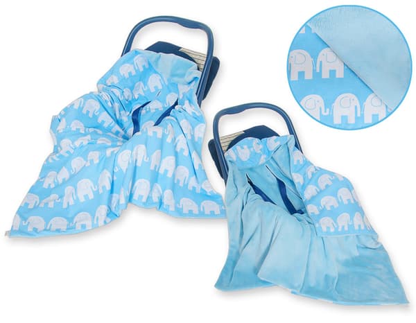 Stor babysvøb til barnevognssædet, dobbeltsidet - Blue Elephants