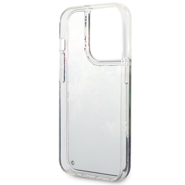 Guess Flower Liquid Glitter cover til iPhone 14 Pro, blå
