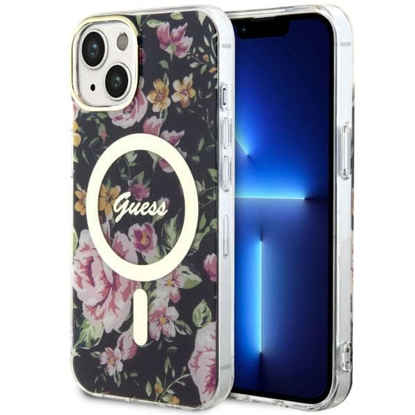 Guess Flower MagSafe-etui til iPhone 14 Plus, sort
