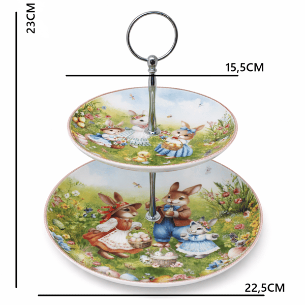 Påsktårtfat, 2 nivåer, påskharar, porslin + förpackning