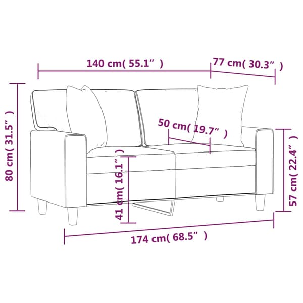 vidaXL 2-sitssoffa med kuddar, grå, 140 cm, konstläder