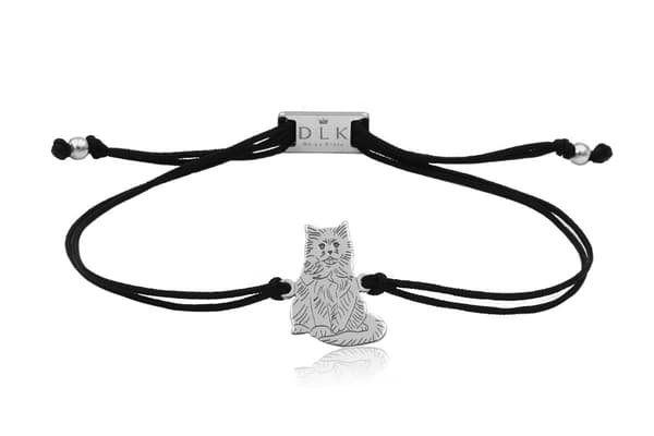 Sølv burmesisk kat armbånd på en snor