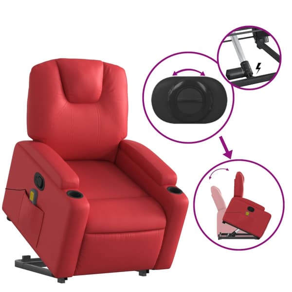 vidaXL Lyftbar massagefåtölj, röd, konstläder