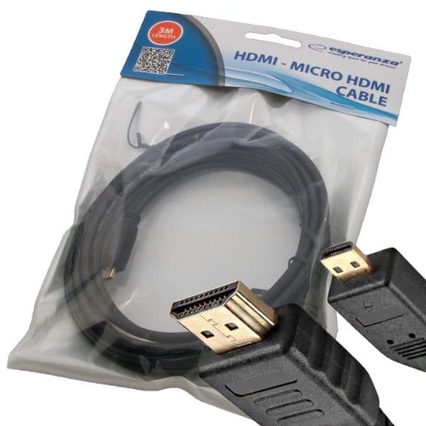 LÅNG HDMI - HDMI MICRO 3M KABEL FÖR KAMEROR, PROJEKTORER