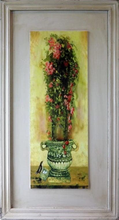Blomkomposition i kruka 30 x 56 cm väggbild