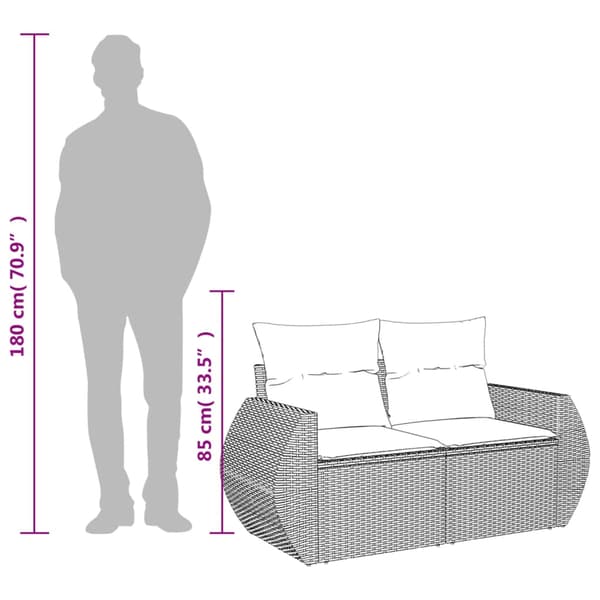 vidaXL Trädgårdssoffa med kuddar, 2-sits, grå, polyrotting