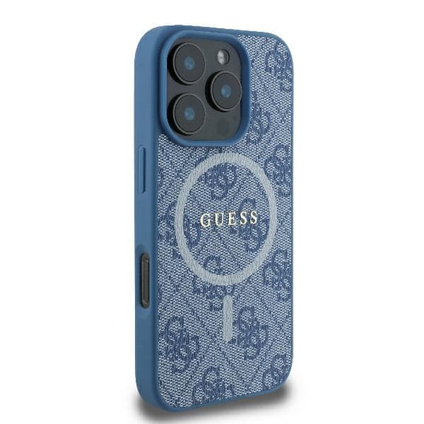Guess 4G Ring Classic Logo MagSafe-etui til iPhone 16 Pro, blå