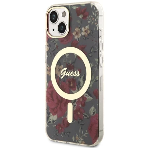 Guess Flower MagSafe-etui til iPhone 14 Plus, grøn/khaki