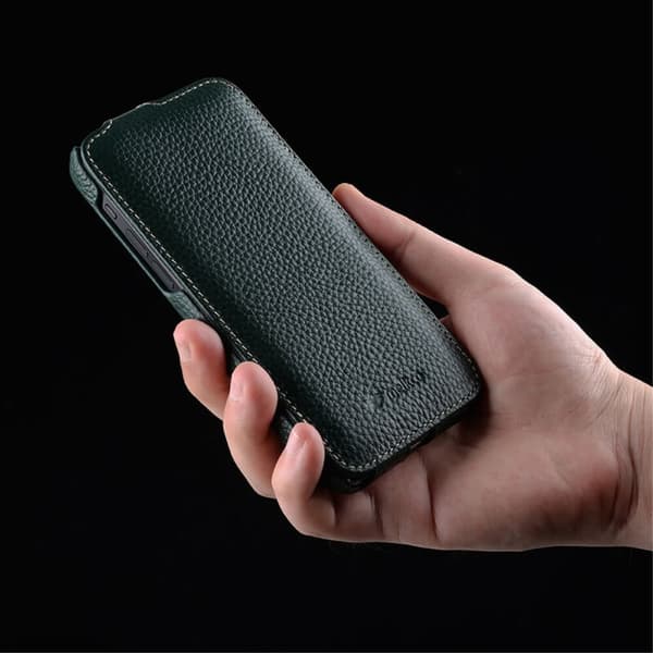 MELKCO Flip-etui til iPhone 15, læder, sort