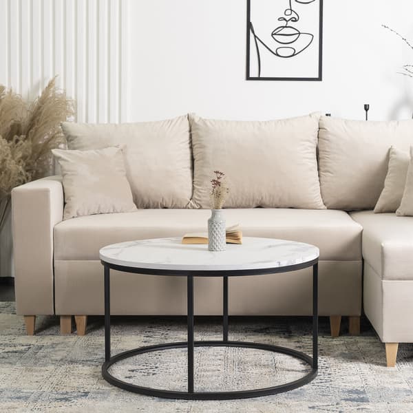 CONNY MAX sofabord 80 cm hvid marmor/sort moderne glamour