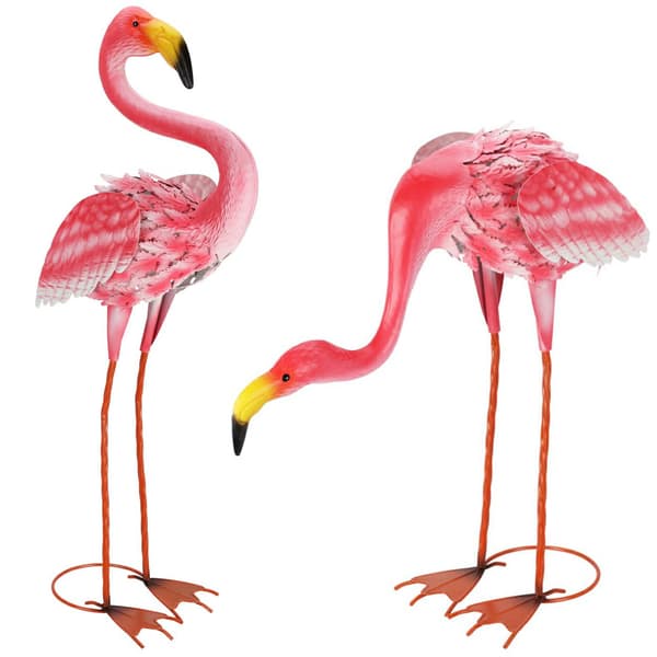 Sæt med lyserøde flamingoer til haven