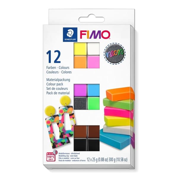 Fimo Neon sæt 12 terninger x 25g