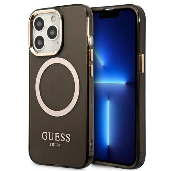 Guess Gold Outline Translucent MagSafe-etui til iPhone 13 Pro Max, sort