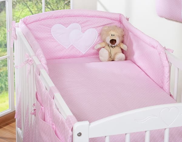 Universal sengekant til trin - Hjerter prikker på pink